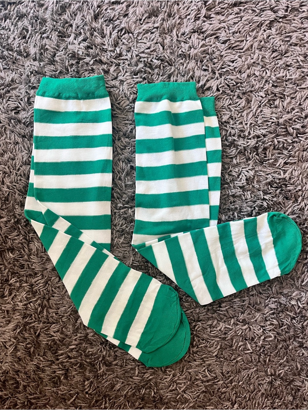 2 pairs Green & White Striped Adult long light socks